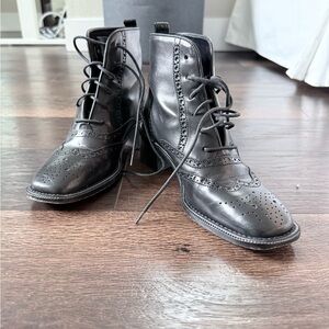 Black Lace-Up Brogue Boots